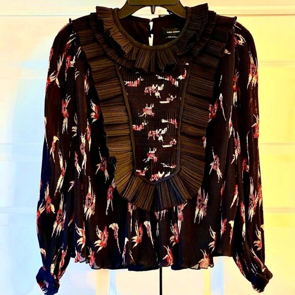 NWT Designer ISABEL MARANT Wilem Haut Ruffle Pleat Blouse Black M MSRP $1375 - Picture 2 of 10